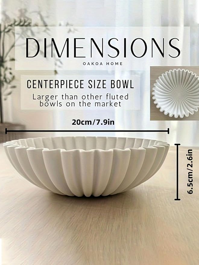 Large Decorative Bowl,White Decorative Bowls for Home Decor - Ruffle Decor - Fluted Bowl - Scalloped Bowl-Stylish Key for Entry Table