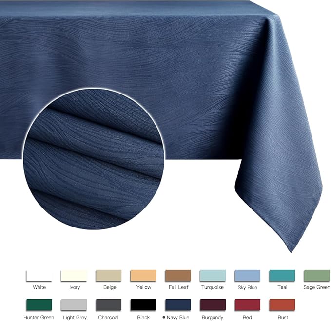 maxmill Jacquard Tablecloth Swirl Design Spillproof Wrinkle Free Heavy Weight Soft Table Cloth Decorative Fabric Table Cover for Outdoor and Indoor Use Oblong 60 x 120 Inch Navy Blue