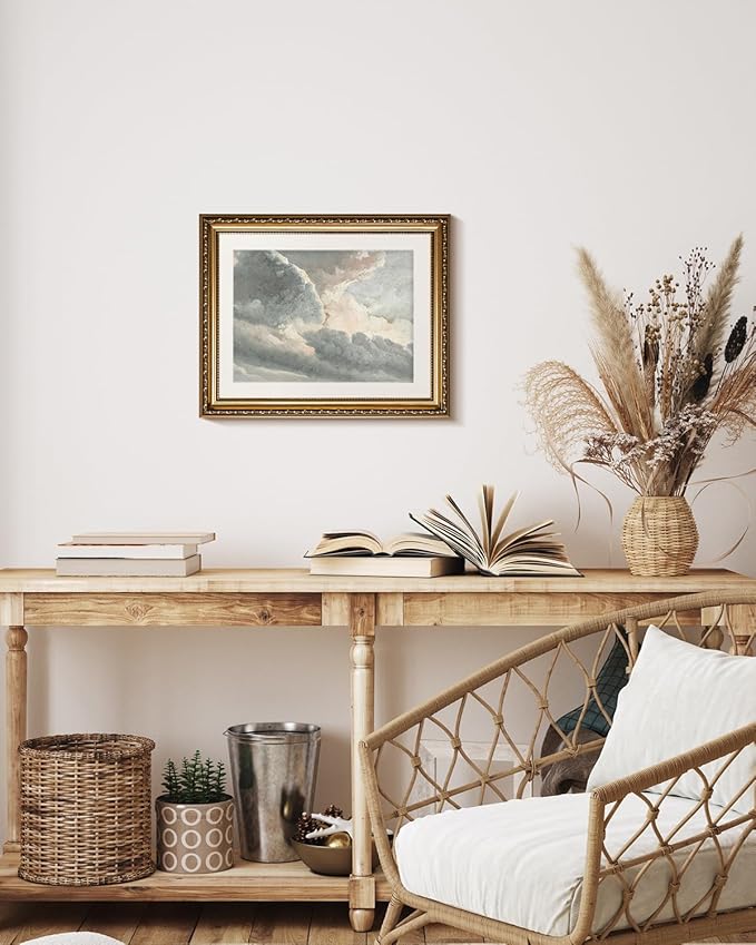 InSimSea Retro Gold Framed Wall Art, Home Room Meadow with Flowers Vintage Wall Decor, Canvas Print Artwork, Farmhouse Country Decor, Antique Picture Frame Landscape Paintings, 13x16 Inch