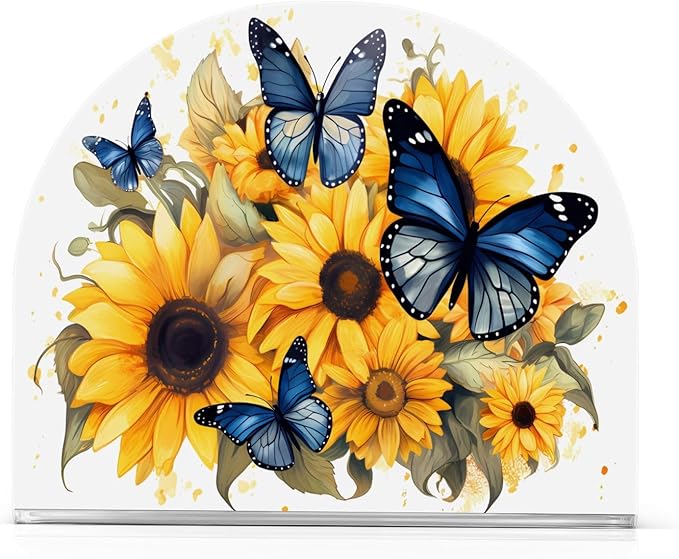 Napkin Holder Sunflower and Butterfly Crystal Clear Acrylic Napkin Holders Paper Napkin Holder Dining Table Dispenser for Kitchen Restaurant Home Decor Bar Accessories