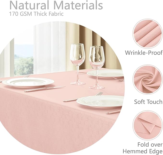Rectangle 4 Feet Tablecloth 52x70 inch Linen Textured Table Cloth Stain and Wrinkle Resistant Washable Polyester, Decorative Table Cover Waterproof for Dining, Buffet and Camping, Pink