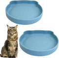 Silicone Cat Food Bowl Suction Cup Cat Dish 7" Shallow Cats Food & Water Bowls Set of 2 Non-Slip Kitty Plates Relief Whisker Fatigue Puppy Feeding Bowl for Dry & Wet Food (Blue)