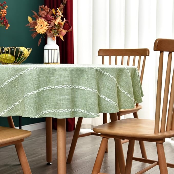 Zobesta 60 Inch Round Table Cloth Green, Linen Round Tablecloth Heavy Weight Washable Farmhouse Soft Boho Tablecloth for Party, Holiday, Picnic, Dining, Outdoor,Fall
