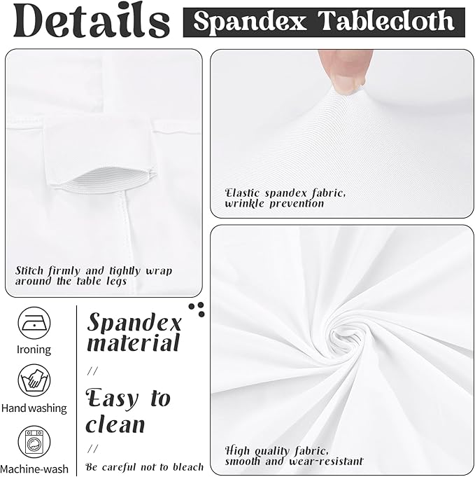 HAISIWLKJ 3 Pack Table Cloth 6ft White Tablecloths for Rectangle Folding Table Spandex Fitted Stretch Cover Wrinkle Resistant Washable for Party, Wedding, Banquet, Festival