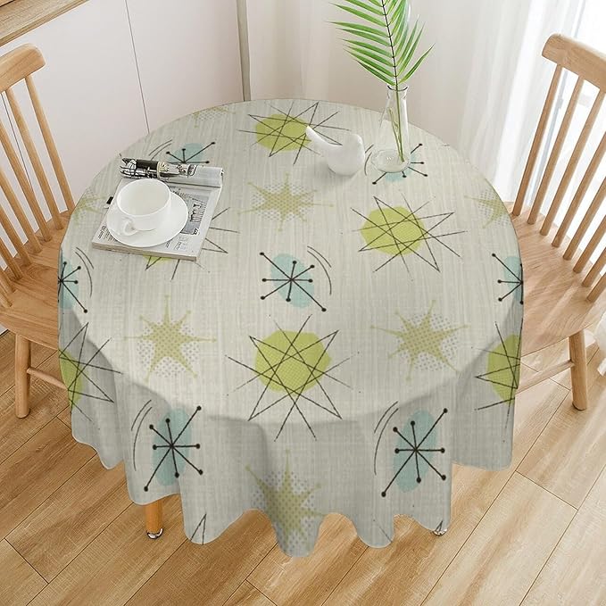 Mid Century Retro Round Tablecloth, Modern 1950s Style Abstract Geometric Vintage Print Tablecloth for Home Party Dining Room Kitchen Decor 36Inch(90cm)