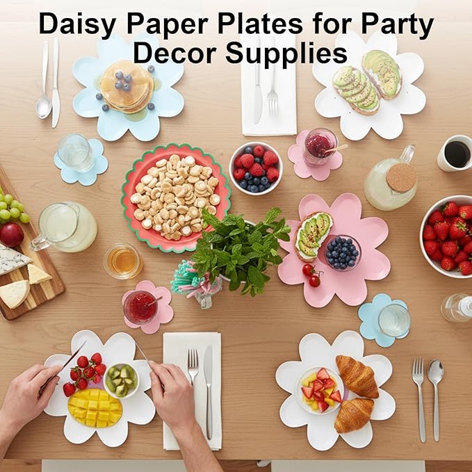 40PCS Daisy Plates Flower Paper Plates for Daisy Party Decorations 9" Daisy-Shaped Disposable Decorative Plates for Birthday Wedding Bridal Party Supplies