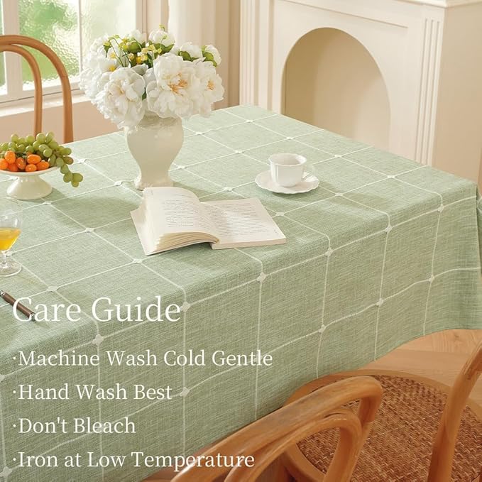 Zobesta Gingham Green Table Cloth Rectangle Table 60 x 102 Inch, Heavy Weight Washable Farmhouse Soft Boho Linen Tablecloth Rectangle for Outdoor, Party, Holiday, Picnic, Dining