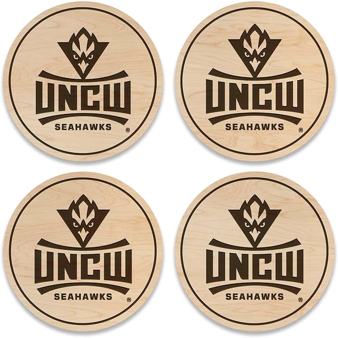 LazerEdge UNC Wilmington Seahawks Wooden Coaster Set - Maple Wood - Officially Licensed Product - 4-Pack