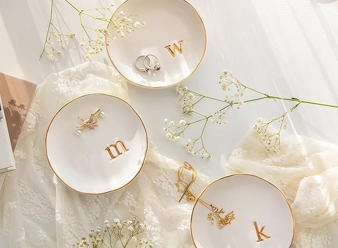 COLLECTIVE HOME - Ceramic Jewelry Tray, Decorative Trinket Dish for Rings Earrings Necklaces Bracelet Watch Keys, Birthday Mother's Day Christmas Gift for Women, 4.75", Glossy (b)