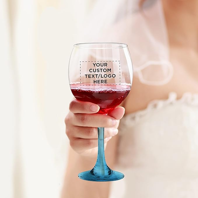 Custom Premiere Wedding Wine Glasses 20.5 oz Set of 48, Personalized Bulk Pack - Restaurant Glassware, Perfect for Red Wine or White Wine - Blue