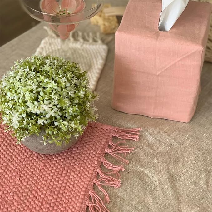 PILLOWPIA Handcrafted Chindi Rag Rug Hot Pad – 100% Cotton, Handwoven, Colorful & Eco-Friendly | Boho Kitchen Accessory for Table, Counter, or Serving Use - Peony