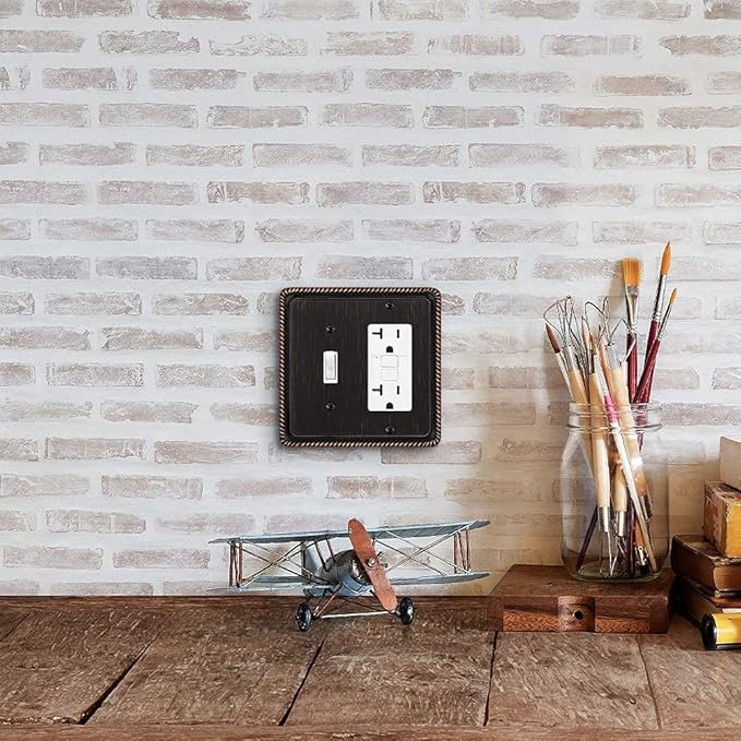 Henne Bery Rope Edge Decorative Wall Plate Switch Plate Outlet Cover (Toggle/Decorator, Aged Bronze)