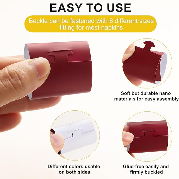 Christmas Napkin Rings Set of 50, 2 Colors in 1, Reusable Adjustable Napkin Bands for Holiday Parties, Wedding, Thanksgiving Table Decor, Waterproof Tear-Proof (Burgundy) Great Gift Idea