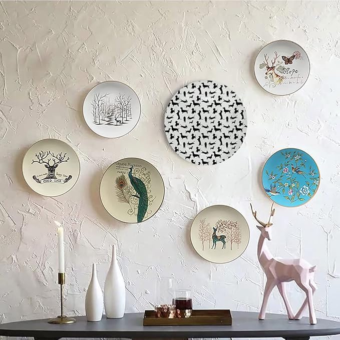Ceramic Display Plate, Dog Lover Ceramic Hanging Decorative Plate, Monochrome Dachshunds in Numerous Stances Active Life, 7 Inch, Living Room Kitchen Decoration Household, Black White