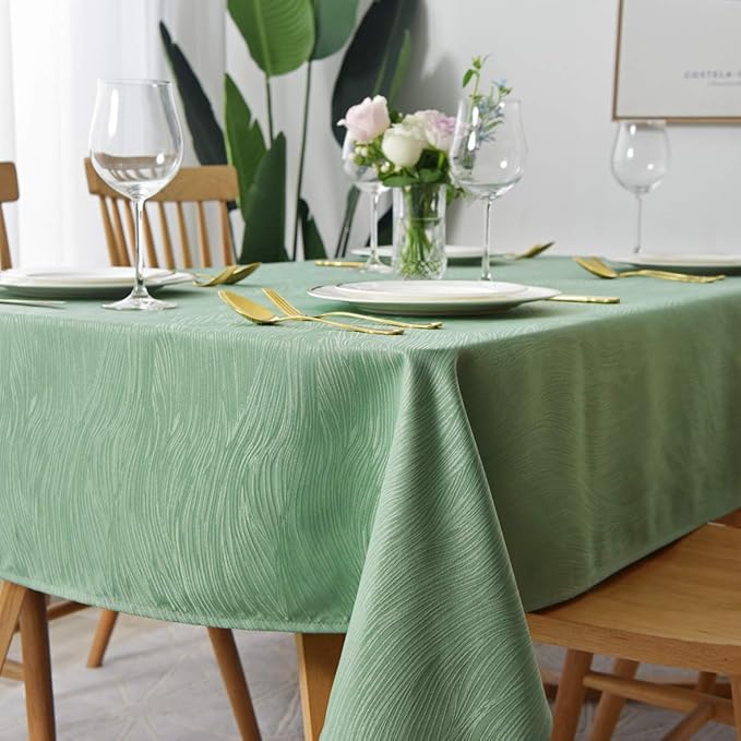 maxmill Jacquard Table Cloth Swirl Pattern Spillproof Wrinkle Resistant Heavy Weight Soft Tablecloth for Kitchen Dinning Tabletop Outdoor Picnic Rectangle 52 x 70 Inch Sage Green