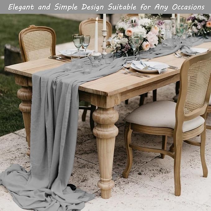 12 Pack 10Ft Cheesecloth Boho Gauze Table Runner - 35x120 Inch Rustic Cheese Cloth Long Table Runner for Wedding, Bridal Shower, Birthday Party Decor (Gray)