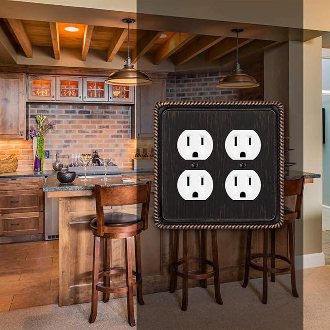 Henne Bery Rope Edge Decorative Wall Plate Switch Plate Outlet Cover (Double Duplex, Aged Bronze)