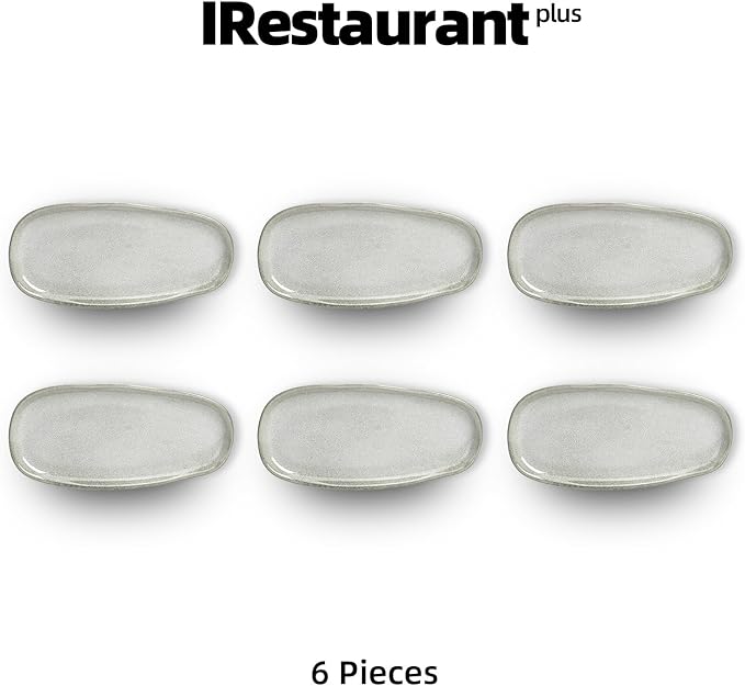 Organic Shape Highland Ceramic Serving Tray, 6pcs 11.625 * 5.125inch Handmade Reactive Glaze ceramic Tray with Wavy Edge, for Kitchen, Microwave & Dishwasher Safe, Scratch Resistant-grey