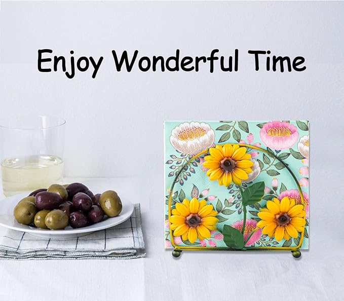 Napkin Holder For Table Sunflower Farmhouse Napkins Holder Cocktail Black Rustic Napkin-Holder For Kitchen