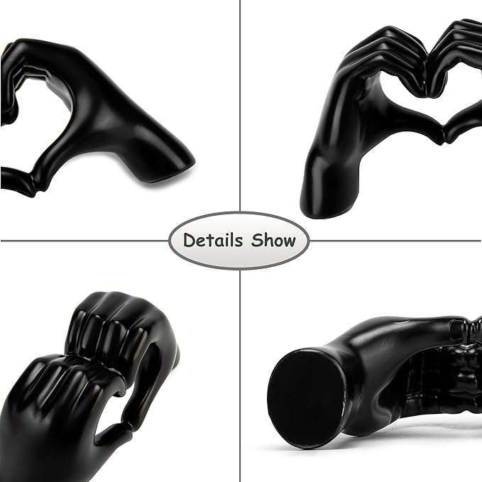 FANTESTICRYAN Medium Heart Hands Statues Black Hand Love Sculpture Decorative Home Decor Ornaments for Living Room, Wedding, Bedroom, Office Desktop, Cabinets, Bookshelf (Medium Black)