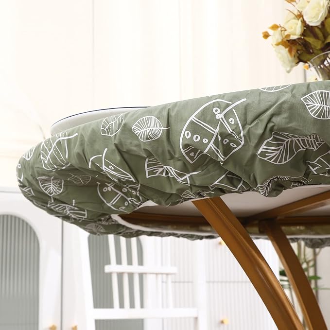Walrus Round Vinyl Fitted Tablecloth with Flannel Backing Elastic Edge Design Table Cover Waterproof Oil-Proof PVC Table Cloth Stain-Resistant Best for 45"-56" Round