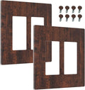 Outlet Covers Brown Red Rustic Wood Grain Retro Farmhouse 2 Gang Light Switch Cover Double Rocker Wall Plate Decorative GFCI Receptacle Electrical Switchplate for Farmhouse Cabin Decor（2 Pack）
