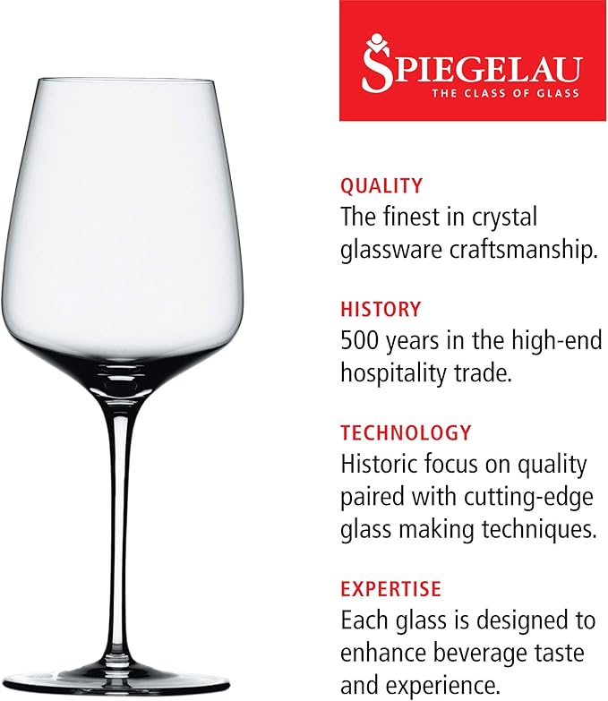 Spiegelau Willsberger Bordeaux Wine Glasses, Crystal Clear Drinking Glasses for Red Wine, Elegant Stemmed Glassware, Home Bar, Dinner Party, Wedding Gifts, Hosting Essentials, 22.4 oz, Set of 4