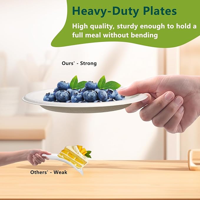 6 Inch Dessert Paper Plates, 200 Pack Disposable Compostable Small Plates Made from Sugarcane Fibers, Eco-Friendly, White