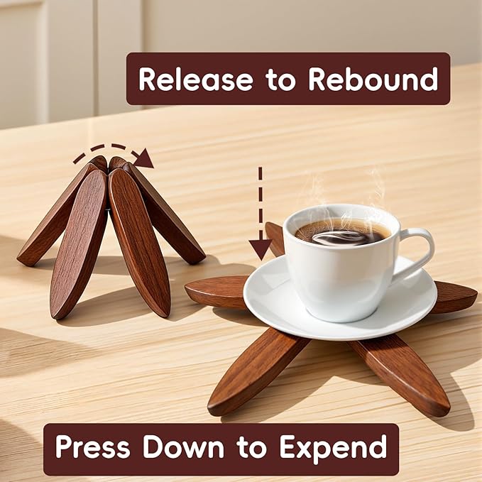 Wooden Trivets for Hot Dishes, Wooden Tree Trivet Set, Natural Tree Trivet Set - Foldable Coasters for Kitchen Counter, Hot Pots and Pans, Heat Resistant Table Protectors