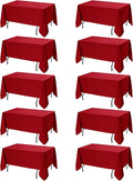 10-Pack Red Tablecloths for Rectangle Tables, 70 x 120 Inches, Stain-Resistant Polyester Fabric for 6 Foot Tables - Washable Table Covers for Weddings, Banquets, Birthday Parties, Events