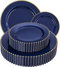 EI 60pcs Dark Blue Plastic Plates with Gold Rim Disposable,Blue Plastic Plates Disposable for Party,Heavy Duty 10" Dinner & 7" Dessert Plate Fancy Elegant Plate for Wedding,Birthday,Afternoon Tea
