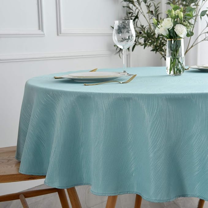 maxmill Jacquard Round Table Cloth Swirl Design Waterproof Antiwrinkle Spillproof Heavy Weight Soft Tablecloth for Circular Table Cover and Kitchen Dinning Tabletop Round 70 Inch Turquoise