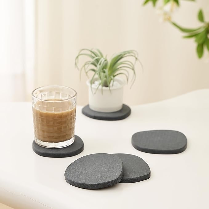 Diatomaceous Earth Coasters Set of 2 for Drinks, Moisture Water Absorbent Stone Coasters for Table Desk at Work, Water Absorbing Instant Drying Diatomite, Modern Deep Grey