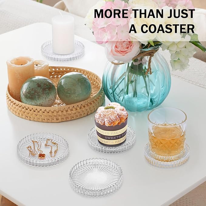 Modern Glass Coasters, GOH DODD Set of 6 Crystal Coasters Tabletop Protection for Drinks, Home Decor, Kitchen, Living Room, Patio, Wedding, Party, Housewarming Gifts, Clear