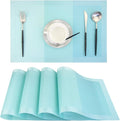 PIGCHCY Placemats 18 x12 inches Woven Vinyl Place Mats for Dining Table,Washable Easy to Clean Table Mats Non Slip Placemats Set of 4 (Teal)