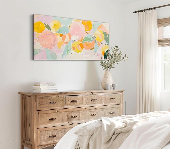 ADJUVANT Wall Art Impressionist Colorful Floral 60"L x 30"W, Bright Blooms With Pastel Leaves Canvas Painting Lively Petals Artwork Prints Floral Wall Decor for Living Room Bedroom Dining Room Home Office