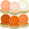 96 Pcs Beige-orange Peach Fall Paper Plates 9 Inch Gradient Scalloped Paper Disposable Dinner Dessert Plates for Birthday Wedding Bridal Party Supplies, 6 Colors