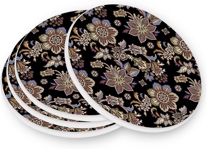 Coasters for Drinks Coaster Drink Set Decorative Coffee Table Desk Cup Mat Spring Cute Cork Bar Backing Round Home Decor Mandala Black12