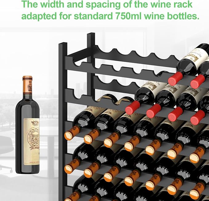 Wine Rack Freestanding Floor, Bamboo 6-Tier 51 Wine Bottle Holder Racks Countertop Cabinet Display, Wooden Stackable Modular Wine Storage Organizer Shelves for Kitchen Bar Cellar Dining Room Black