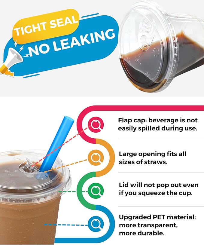 100 Pack 16 oz Clear Plastic Cups with Strawless-Sip-Lids, Disposable Cups Plastic Iced Coffee Cups, To Go Cups with Sip Through Lids for Smoothie, Milkshake, Cold Drinks for Party, Wedding, Event