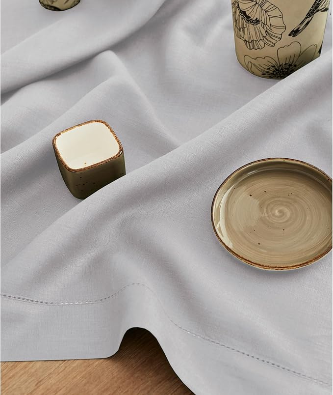 Solino Home Linen Soft Grey Table Runner 72 Inches Long - 100% Pure Linen Hemstitch Table Runner 14 x 72 Inch for Dresser, Dining, Spring, Easter - Classic Hemstitch