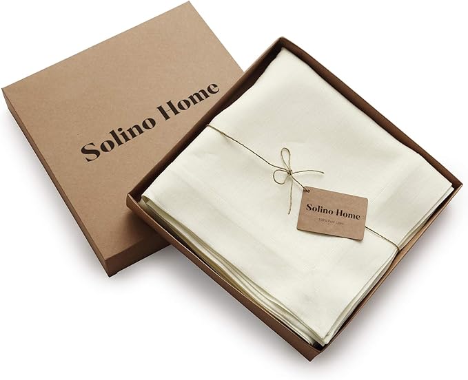 Solino Home Ivory Linen Tablecloth 60 x 144 Inch - 100% Pure Linen Table Cloth for Rectangle Tables - Fete, Machine Washable Tablecloth for Spring, Easter