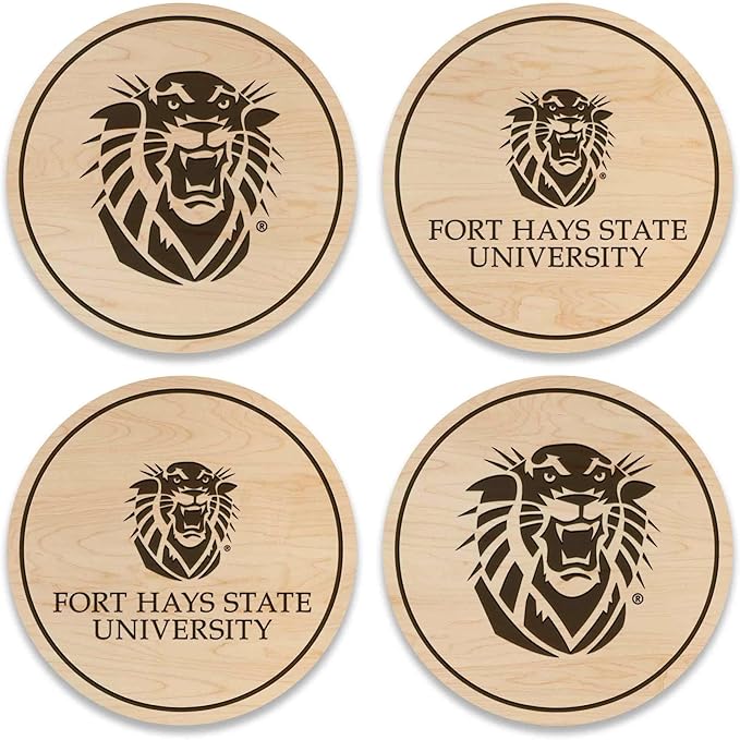 LazerEdge Fort Hays Tigers Wooden Coaster Set - Maple Wood - Officially Licensed Product - 4-Pack