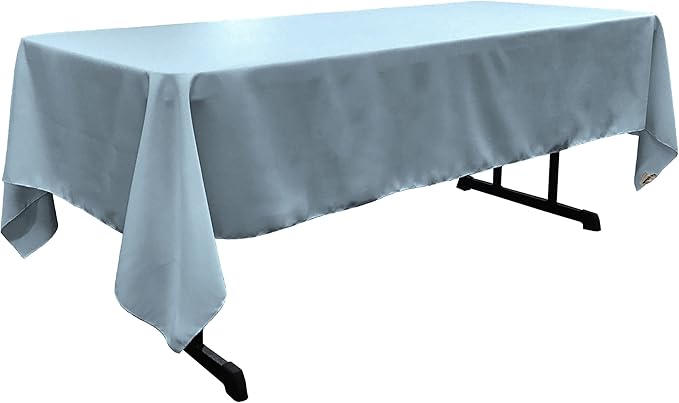 LA Linen Polyester Poplin Washable Rectangular Tablecloth, Stain and Wrinkle Resistant Table Cover 60x102, Fabric Table Cloth for Dinning, Kitchen, Party, Holiday 60 by 102-Inch, Blue Light