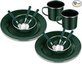 Nuogo 12 Pcs Enamel Camping Tableware Set Dinnerware Kit Includes 12 oz Coffee Mugs Camping Plates Bowls and Utensils Set with Knife Fork Spoon for 2 People Hiking Picnic Outdoor