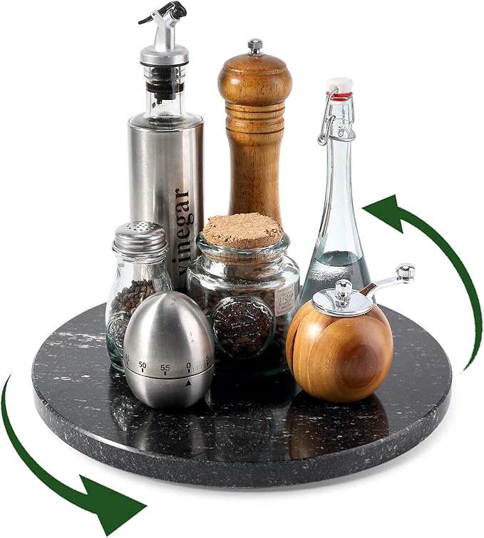 Koville 12'' Black Marble Lazy Susan Marble Turntable for Kitchen Dinning, Granite Lazy Susans Organizer for Cabinet, Serving Rotation Spinning Tabletop Organizer Swiveling, Spice Rack Storage