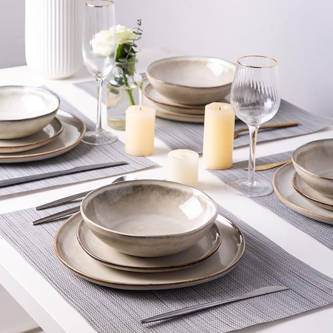 AmorArc Ceramic Dinner Plates Set of 6, 10.5 Inch Handmade Reactive Glaze Stoneware Plates, Rustic Shape Dinnerware Dish Set for Kitchen, Microwave & Dishwasher Safe, Scratch Resistant-Cappuccino
