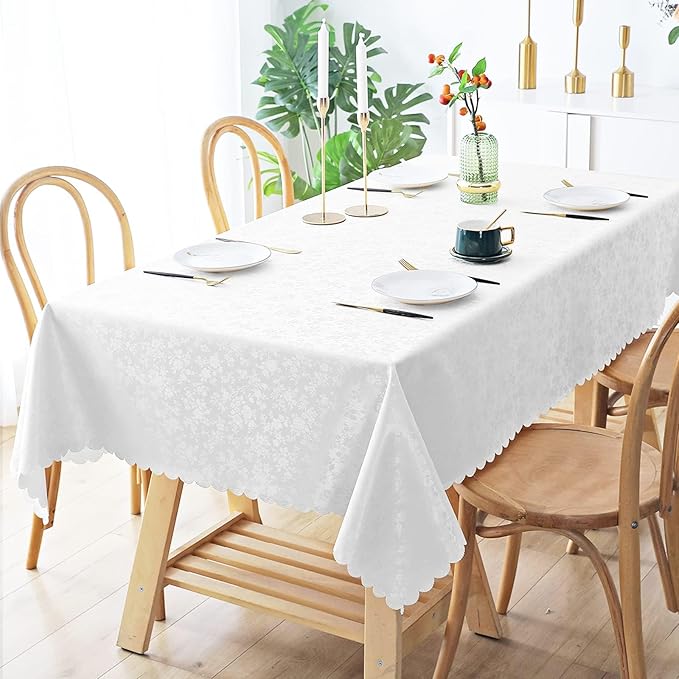 Smiry Rectangle Table Cloth, Waterproof Heavy Duty Vinyl Tablecloths, Wipeable Washable Table Cover for Kitchen and Dining Room (White, 70" X 90")
