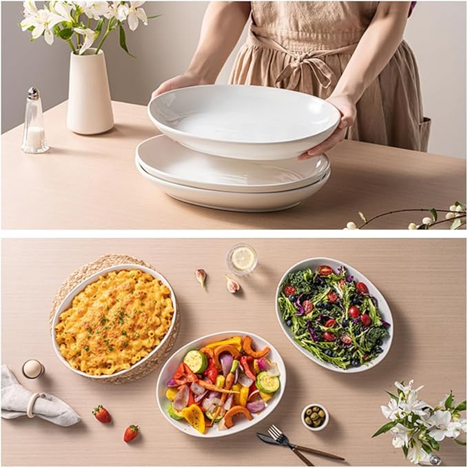 12" Oval Ceramic Serving Platter, Deep Oval Plates, Large Serving Bowls for Appetizer, Pasta, Salad, Vegetables, Set of 3 ﻿