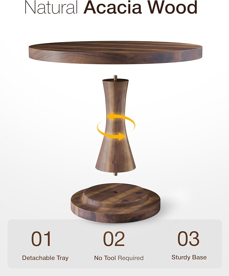 Set of 3 Acacia Wooden Cake Stand - 3PCS Wedding Cake Stand (8"/10"/12" Plate), Outdoor Wood Pedestal Stand for Parties, Restaurants, Birthday - Decorating Cake, Dessert Display (Walnut color)